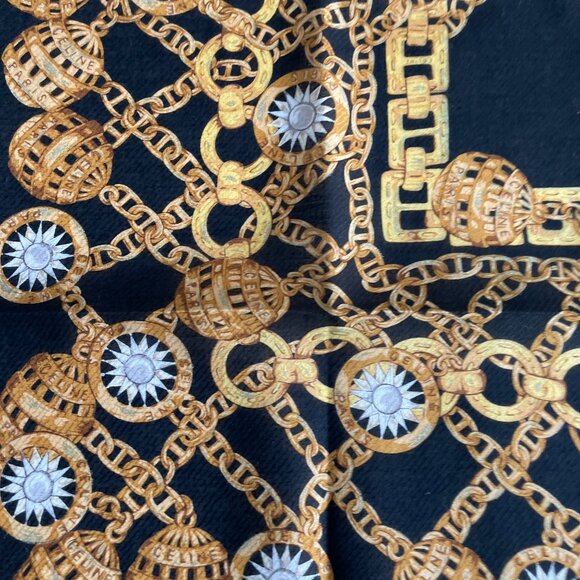 Celine Vintage Cotton Scarf Gold Chain Medallion Print - Picture 9 of 12
